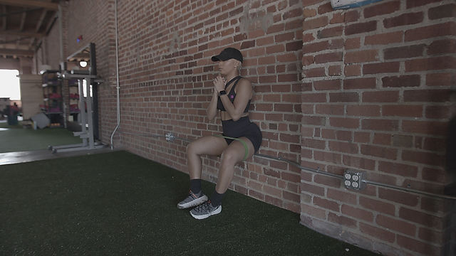 Wall Sit + Resistance Band Open Abductors 3x30sec (use resistance band for extra toughness)